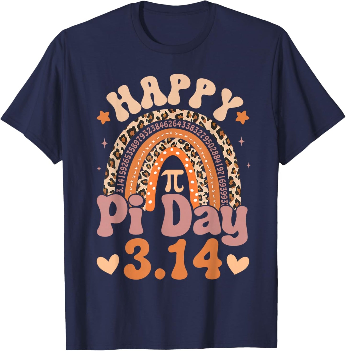 Happy Pi Day Shirts Pi Math Teacher 3.14 Leopard Rainbow T-Shirt - T-Shirt | Navy
