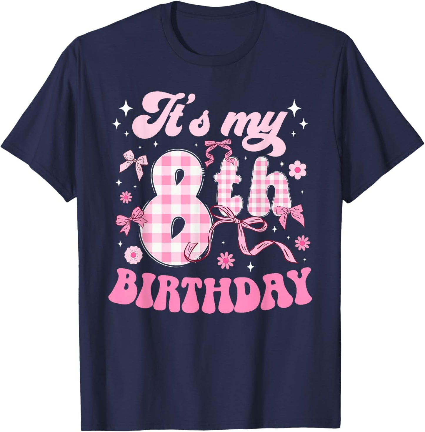 8th Coquette Birthday Party Eight Year Old Bow T-Shirt - T-Shirt | Navy