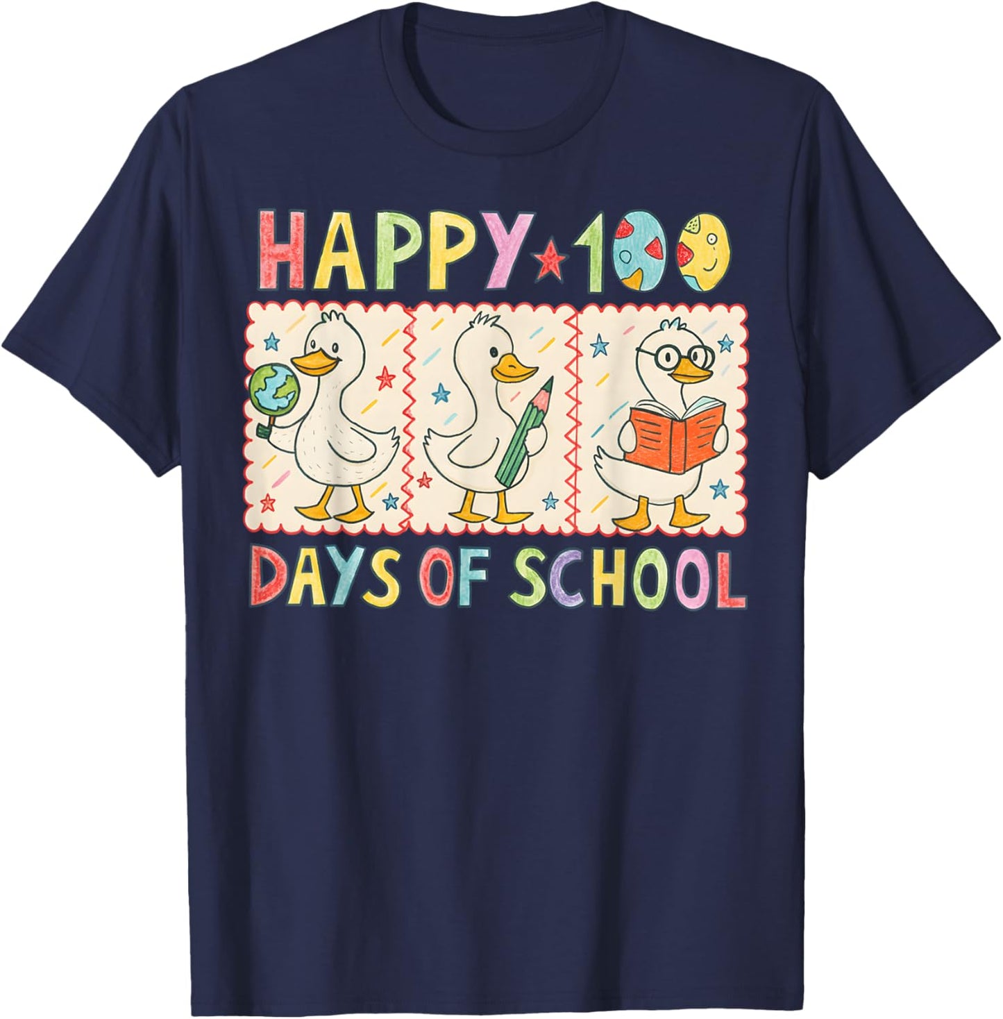 100 Days of School Cute Duck Teacher 100th Days Gift Tea T-Shirt - T-Shirt | Navy