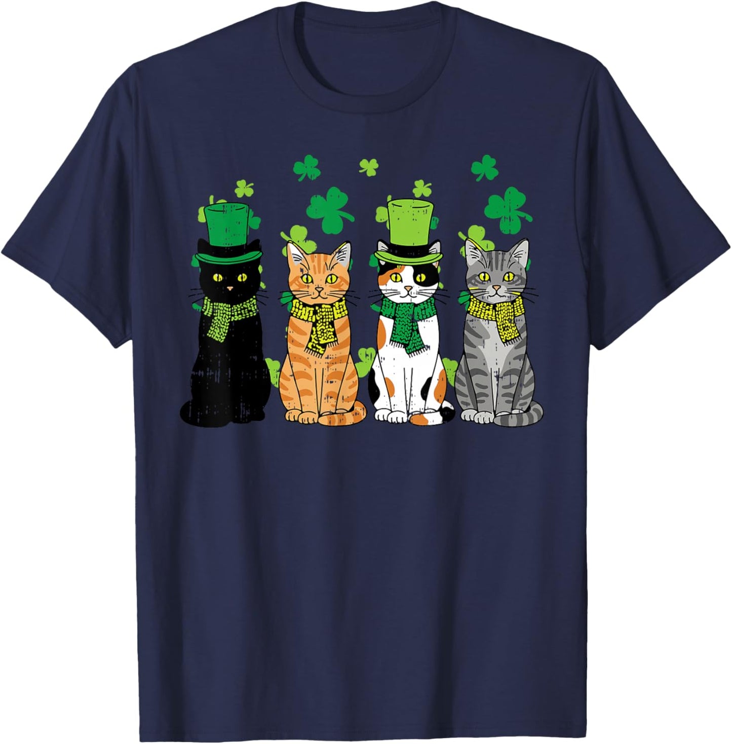 St Patricks Day Cats Irish Kitten Saint Paddy Men Women Kids T-Shirt - T-Shirt | Navy