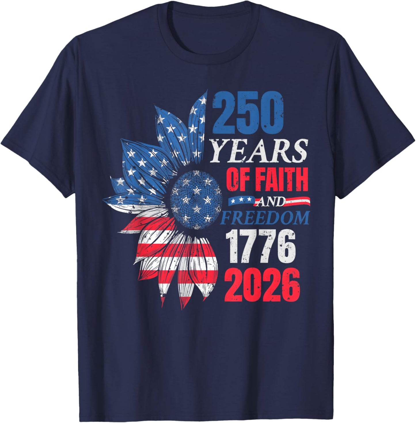 4th of July American Flag Vintage 250 Years 1776 2026 USA T-Shirt - T-Shirt | Navy