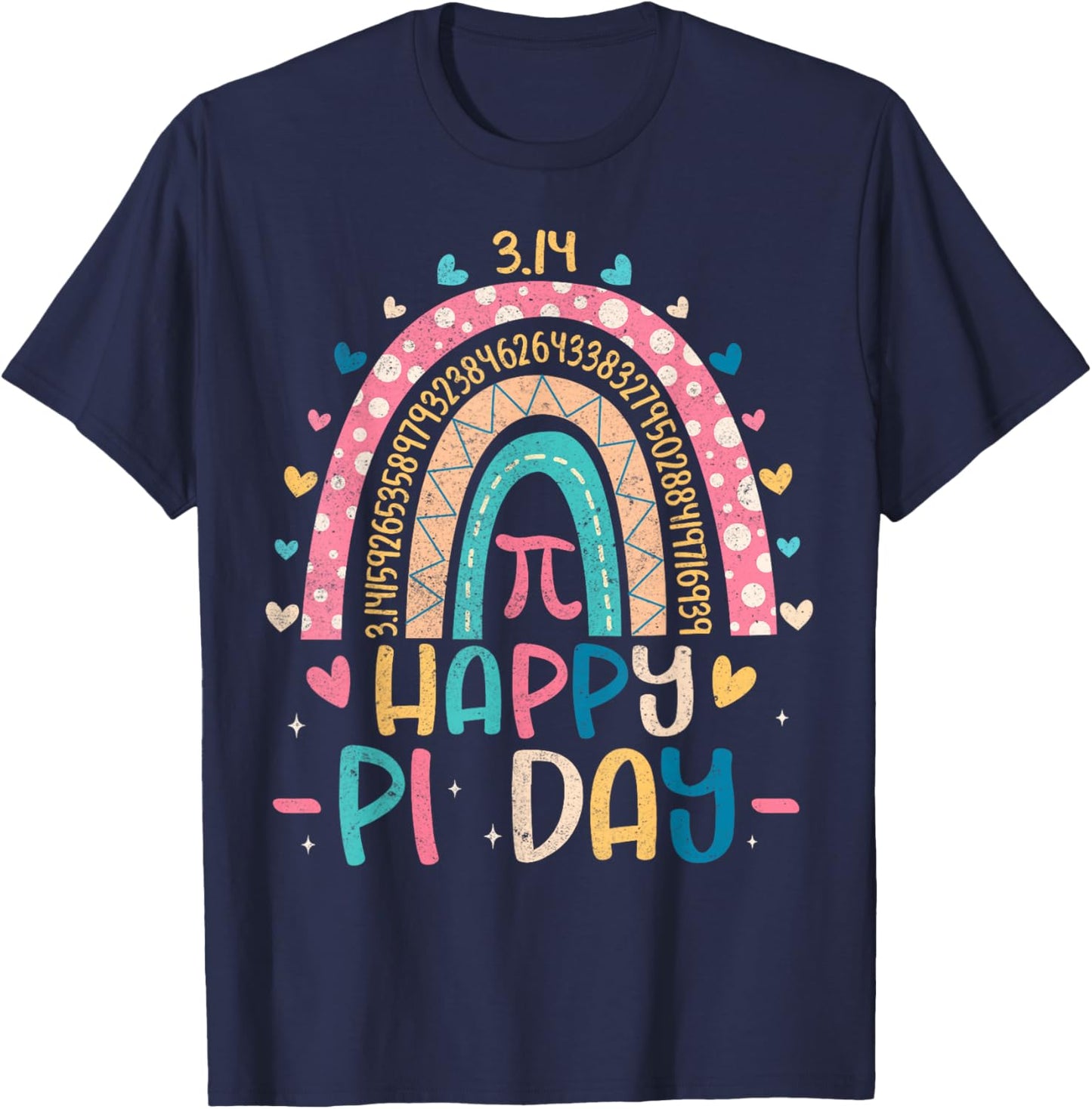 Cute Rainbow 3,14 Happy Pi Day Shirts Math Teacher Kids T-Shirt - T-Shirt | Navy
