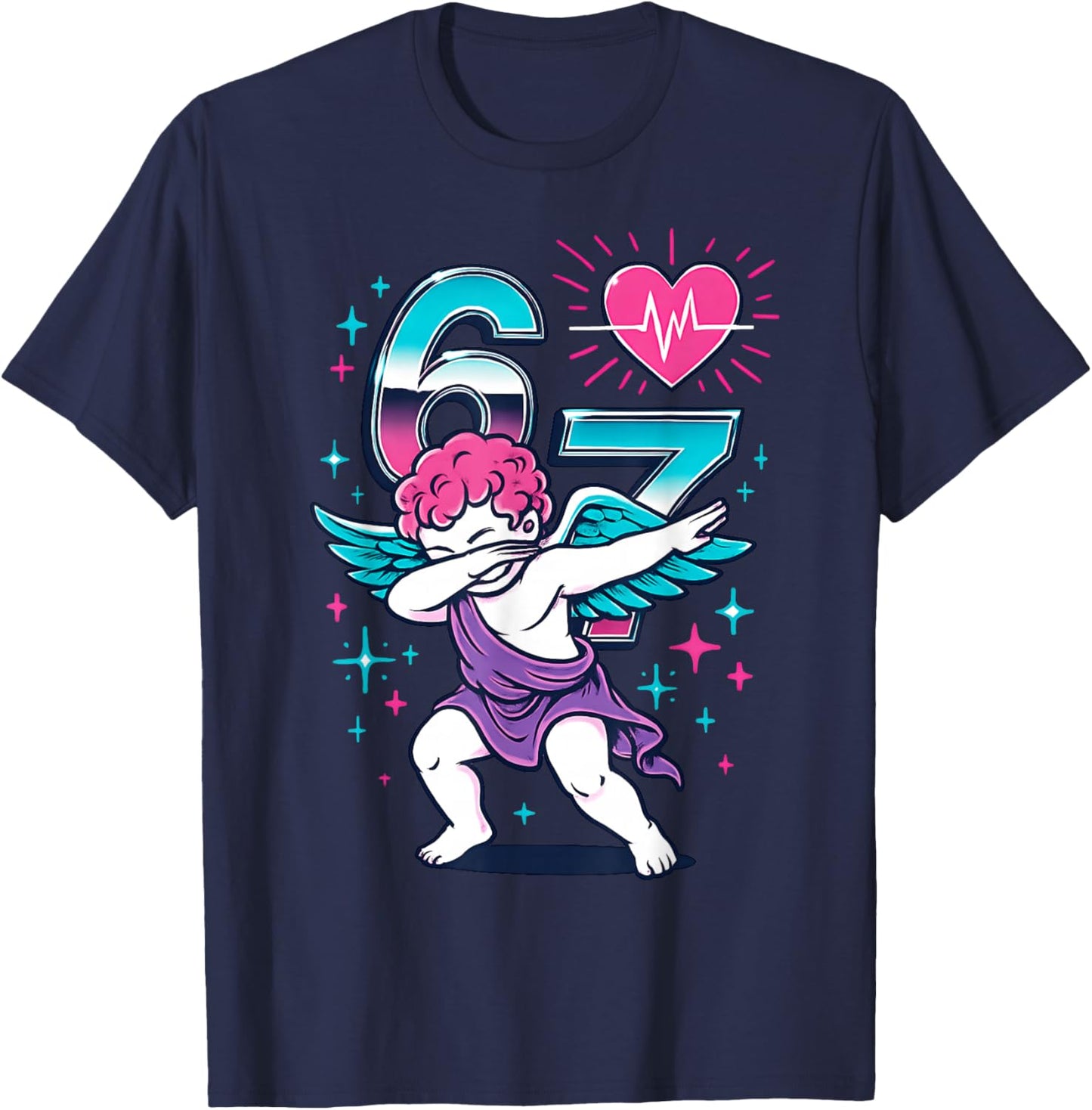 Valentines Day Dabbing Angel 67 Vday Cupid Funny Dancing T-Shirt - T-Shirt | Navy