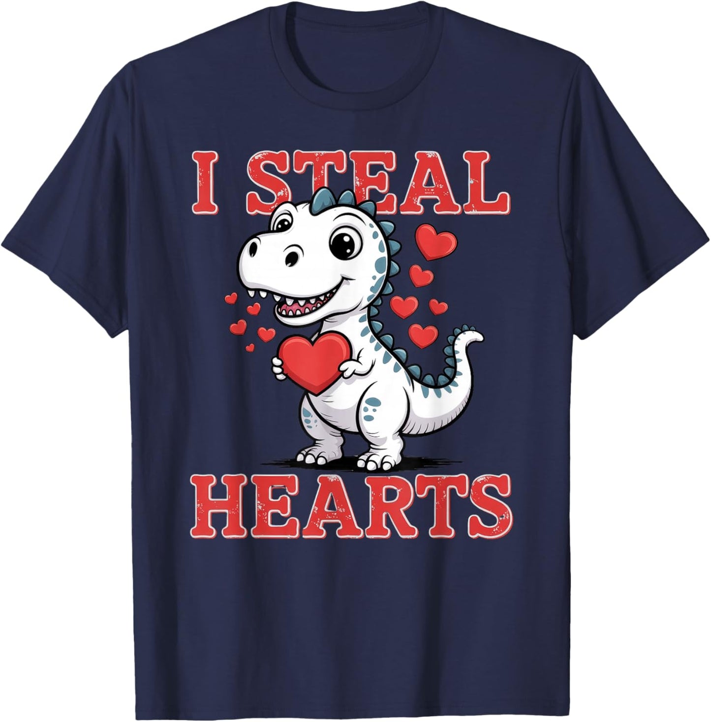 Valentine T rex I Steal Hearts T-Shirt - T-Shirt | Navy