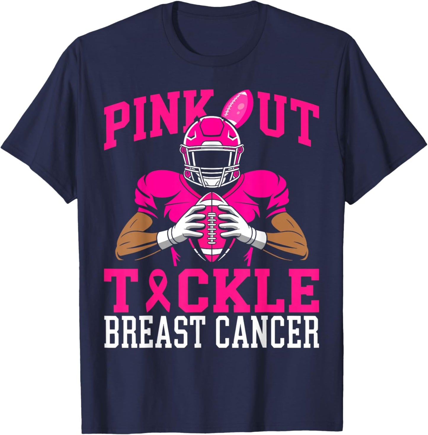Football Pink Out Tackle Breast Cancer Awareness Women T-Shirt - T-Shirt | Navy