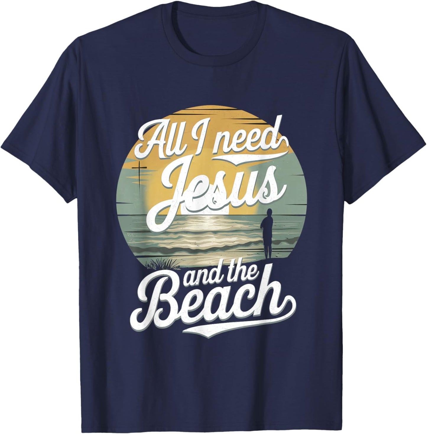 All I Need Jesus and The Beach Funny Christian Sun Vacation T-Shirt - T-Shirt | Navy