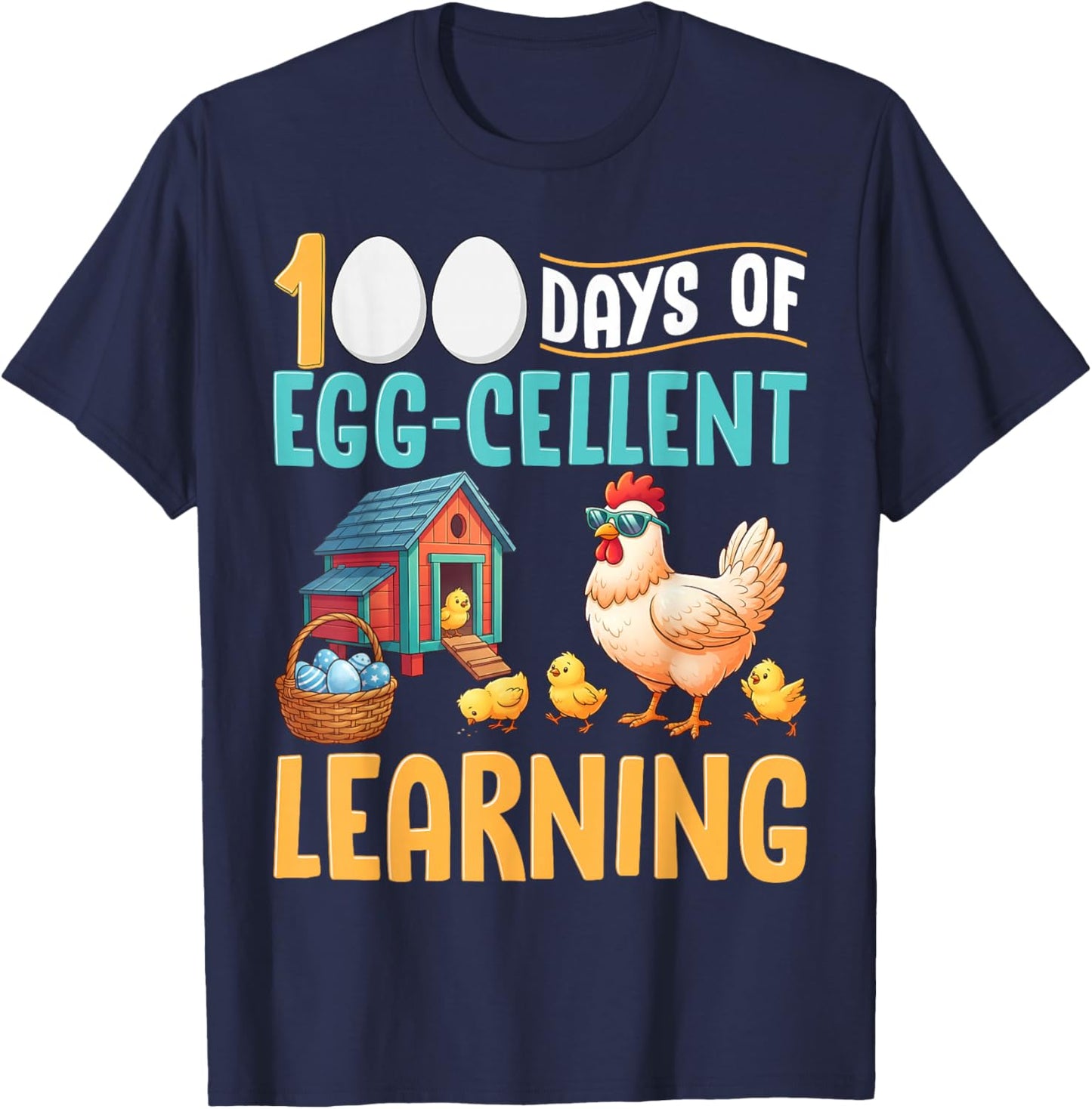 100 Days Smarter Funny Chicken 100th Day of School T-Shirt - T-Shirt | Navy