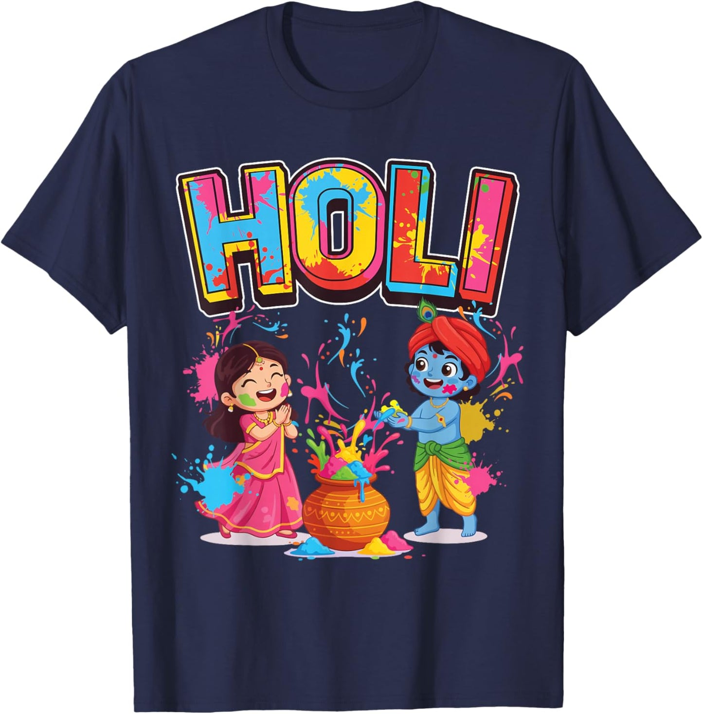 Holi Indian Hindu Spring Holi Festival of Colors Happy Holi T-Shirt - T-Shirt | Navy