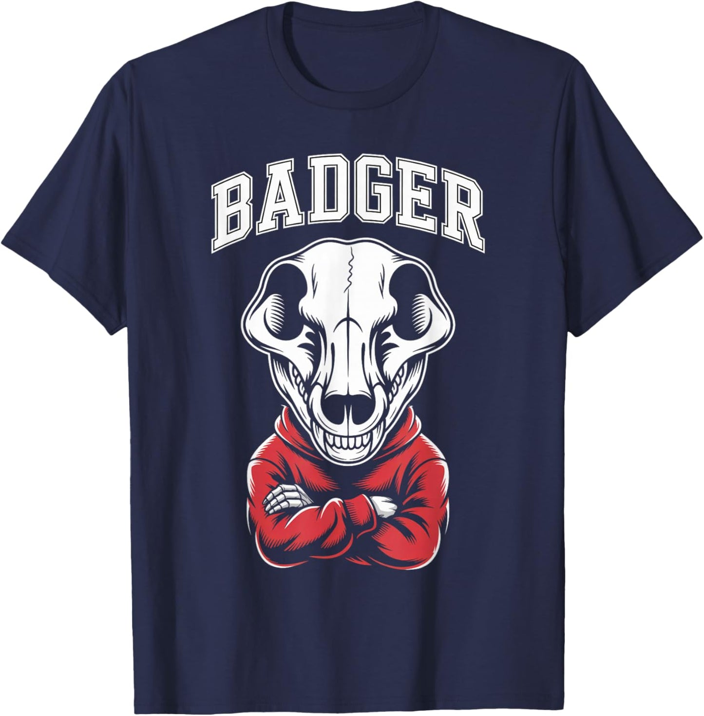 Cool Badgers Skull, Fun Animal Graphic T-Shirt - T-Shirt | Navy