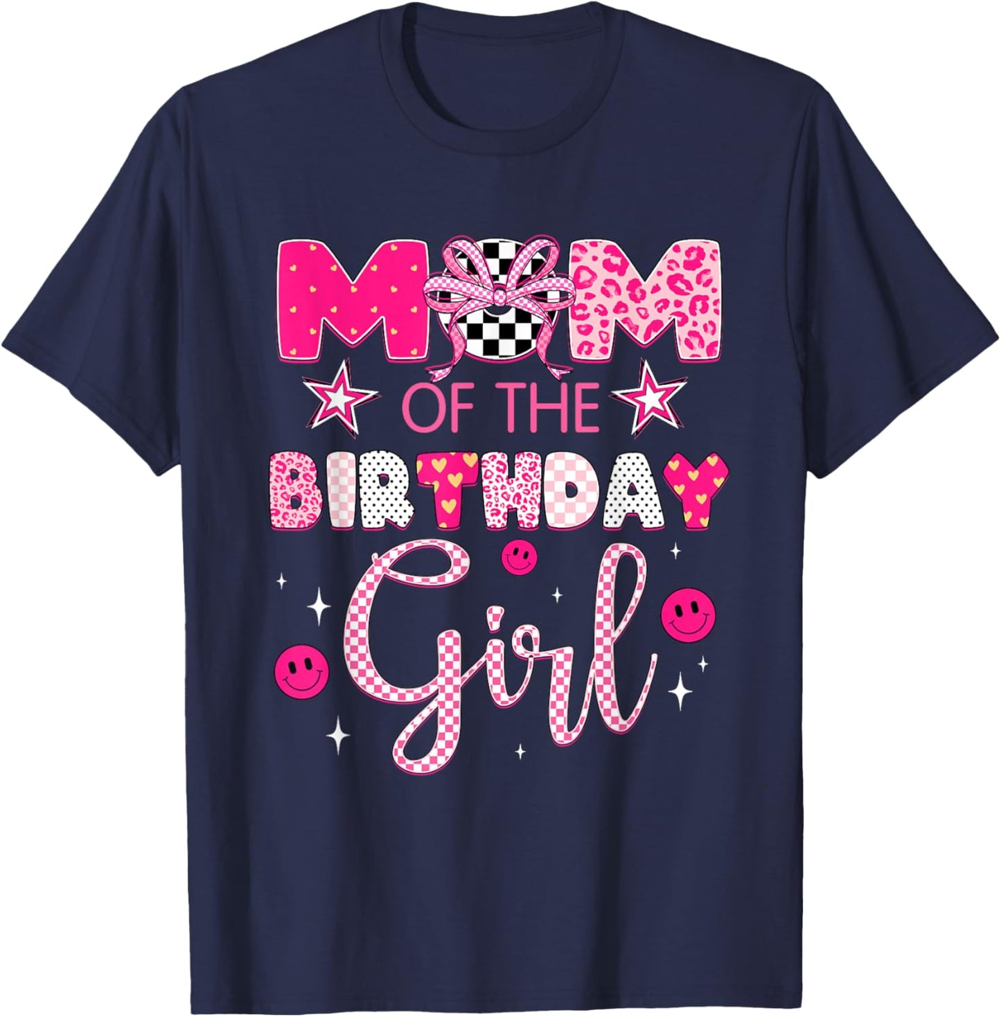 Mom of The Birthday Girl Matching Pink Coquette Bow Birthday T-Shirt - T-Shirt | Navy