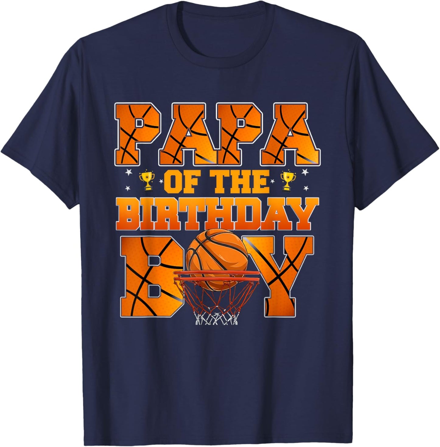 Basketball PAPA of The Birthday Boy Family Matching T-Shirt - T-Shirt | Navy