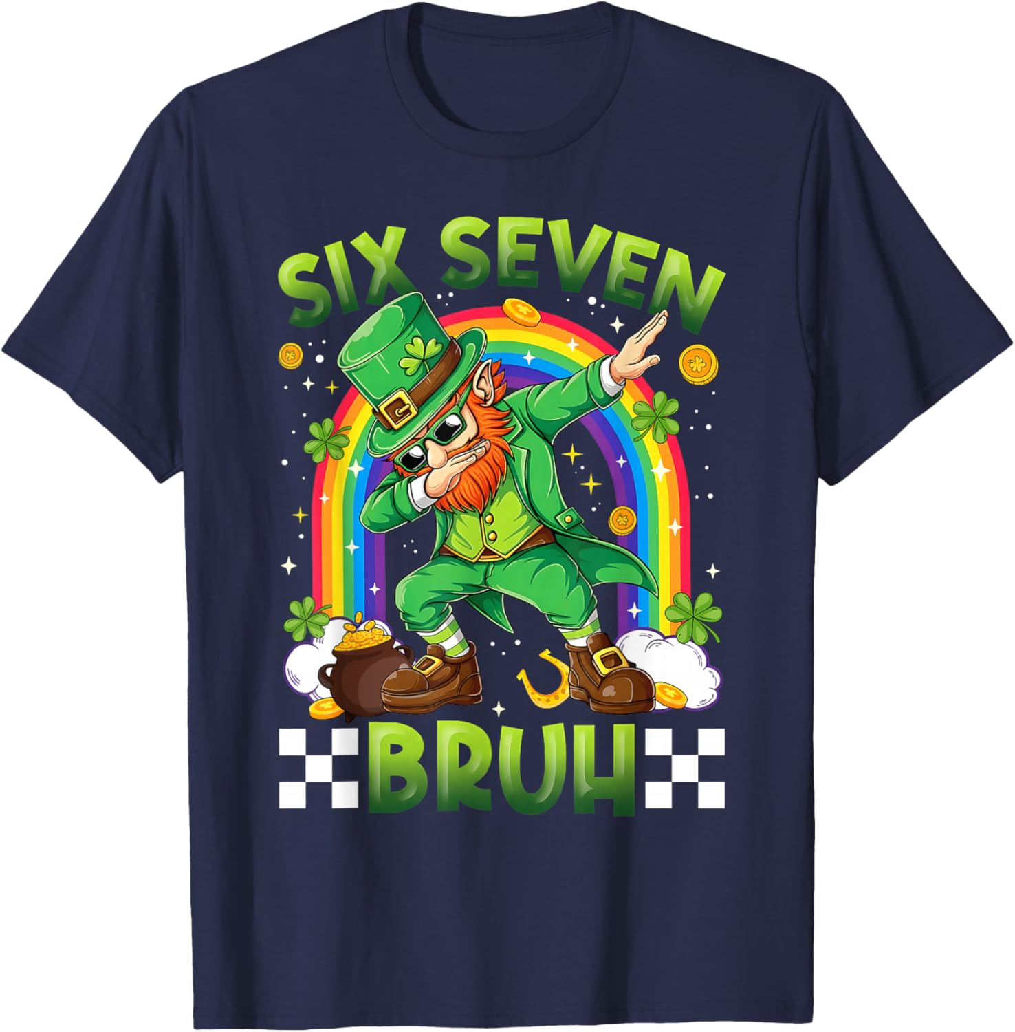 St Patrick's Day Six Seven 67 Bruh Dabbing Leprechaun T-Shirt - T-Shirt | Navy
