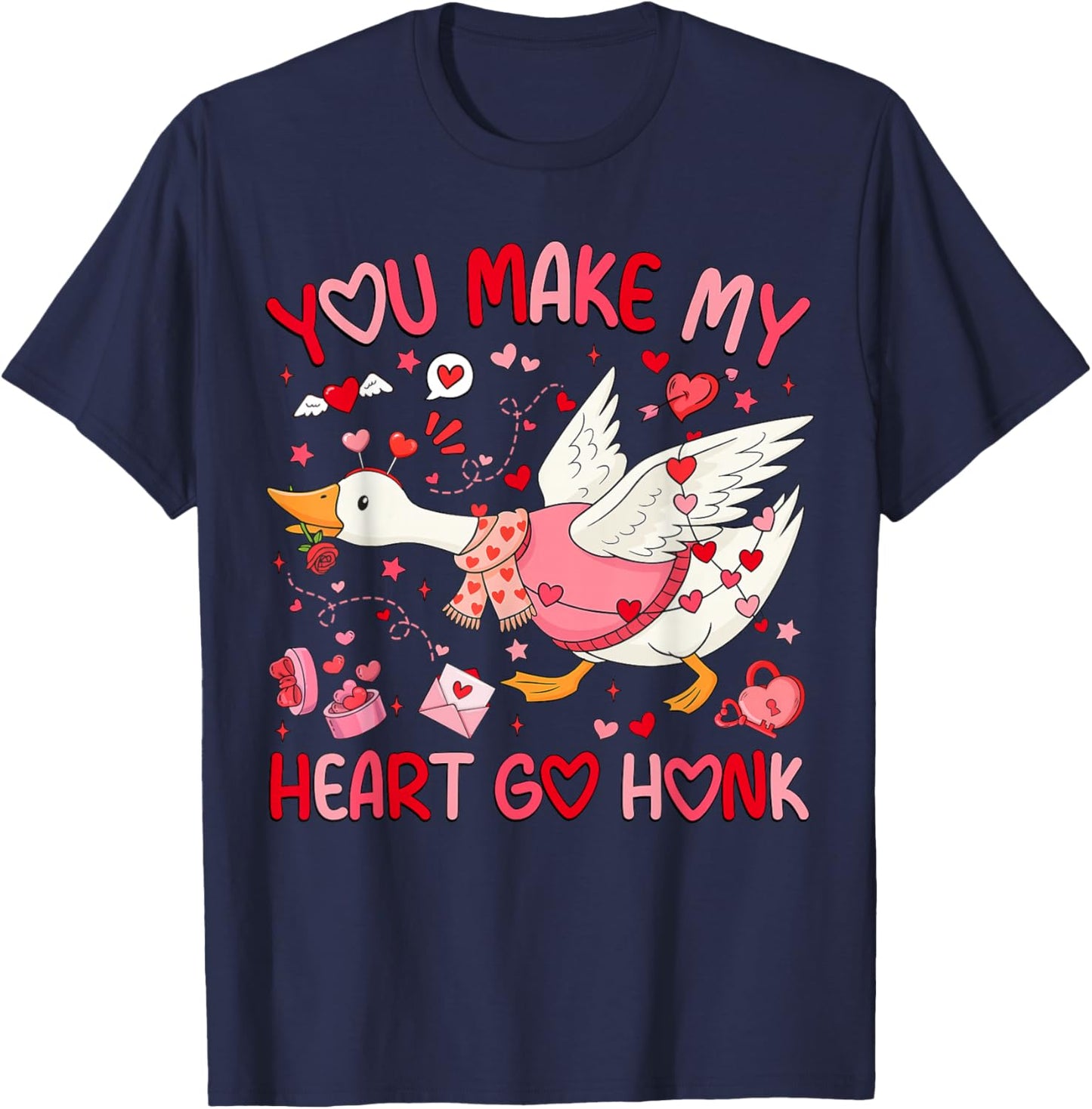 You Make My Heart Go Honk Valentine Goose Heart Silly Goose T-Shirt - T-Shirt | Navy
