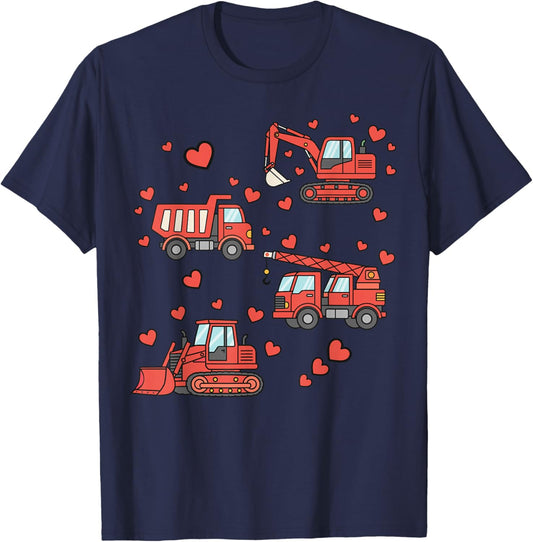 Kids Construction Truck Valentine Kid Boy Toddler Valentines T-Shirt - T-Shirt | Navy