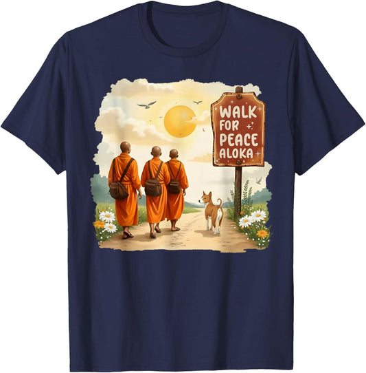 Vintage Retro Walk for Peace Monks with Aloka Dog T-Shirt - T-Shirt | Navy