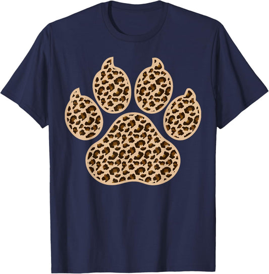 Cute Leopard Print Paw Kids Girls Animal Print Boys Cheetah T-Shirt - T-Shirt | Navy