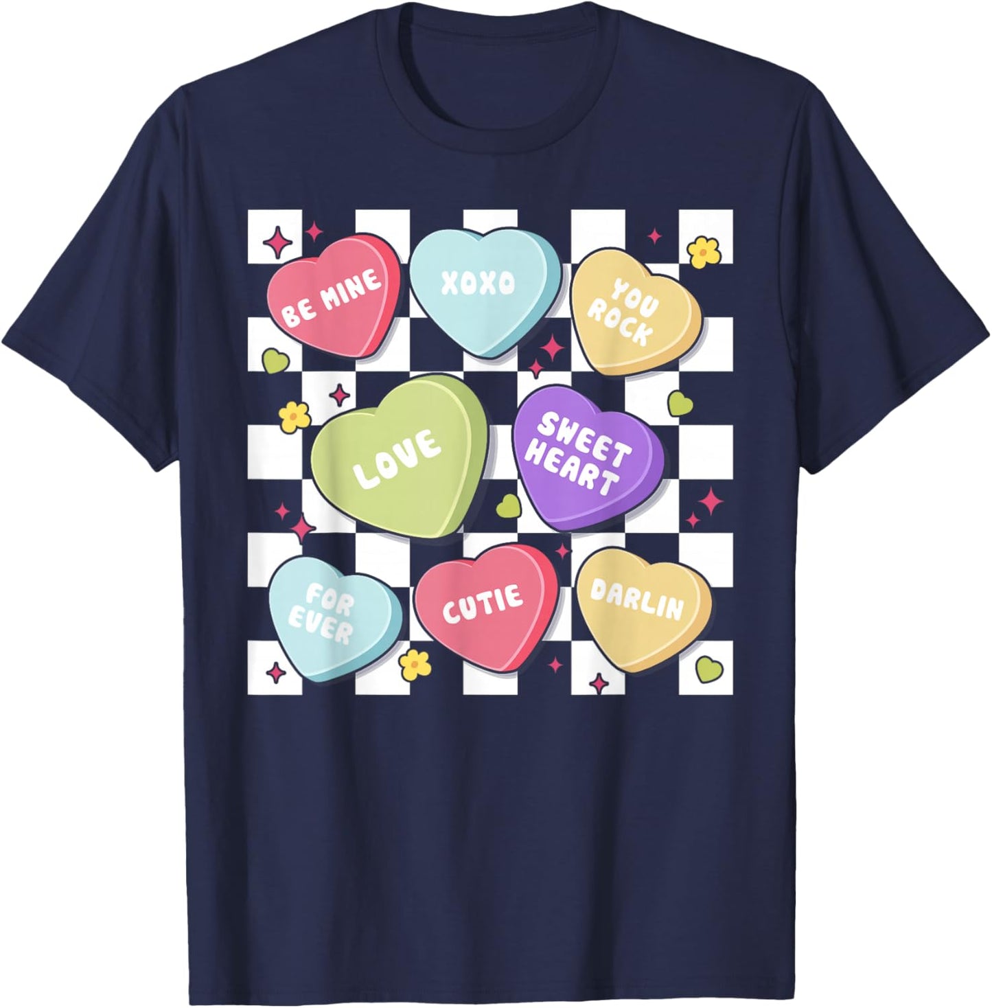 Valentines Day Hearts Candy Be Mine Valentine Checkered T-Shirt - T-Shirt | Navy