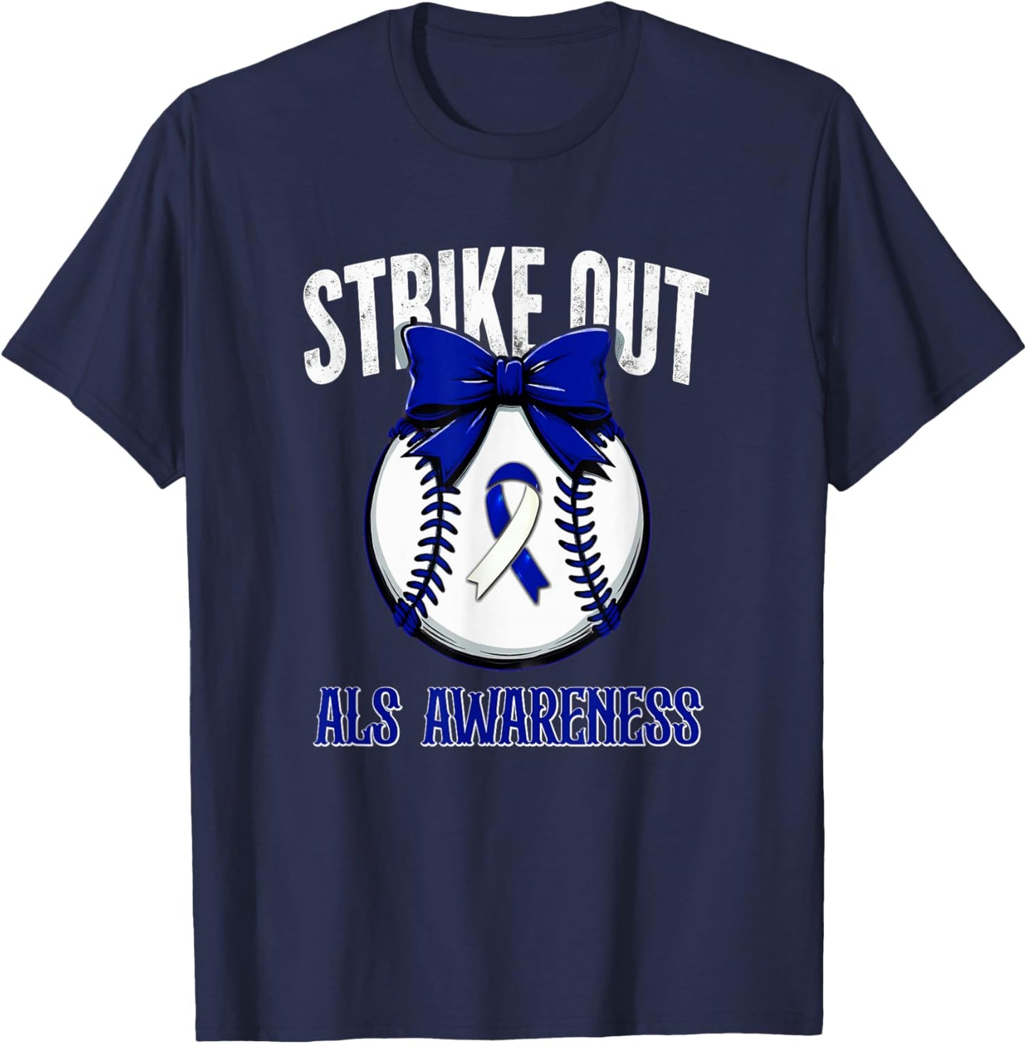 Retro Strike Out Baseball ALS Awareness T-Shirt - T-Shirt | Navy
