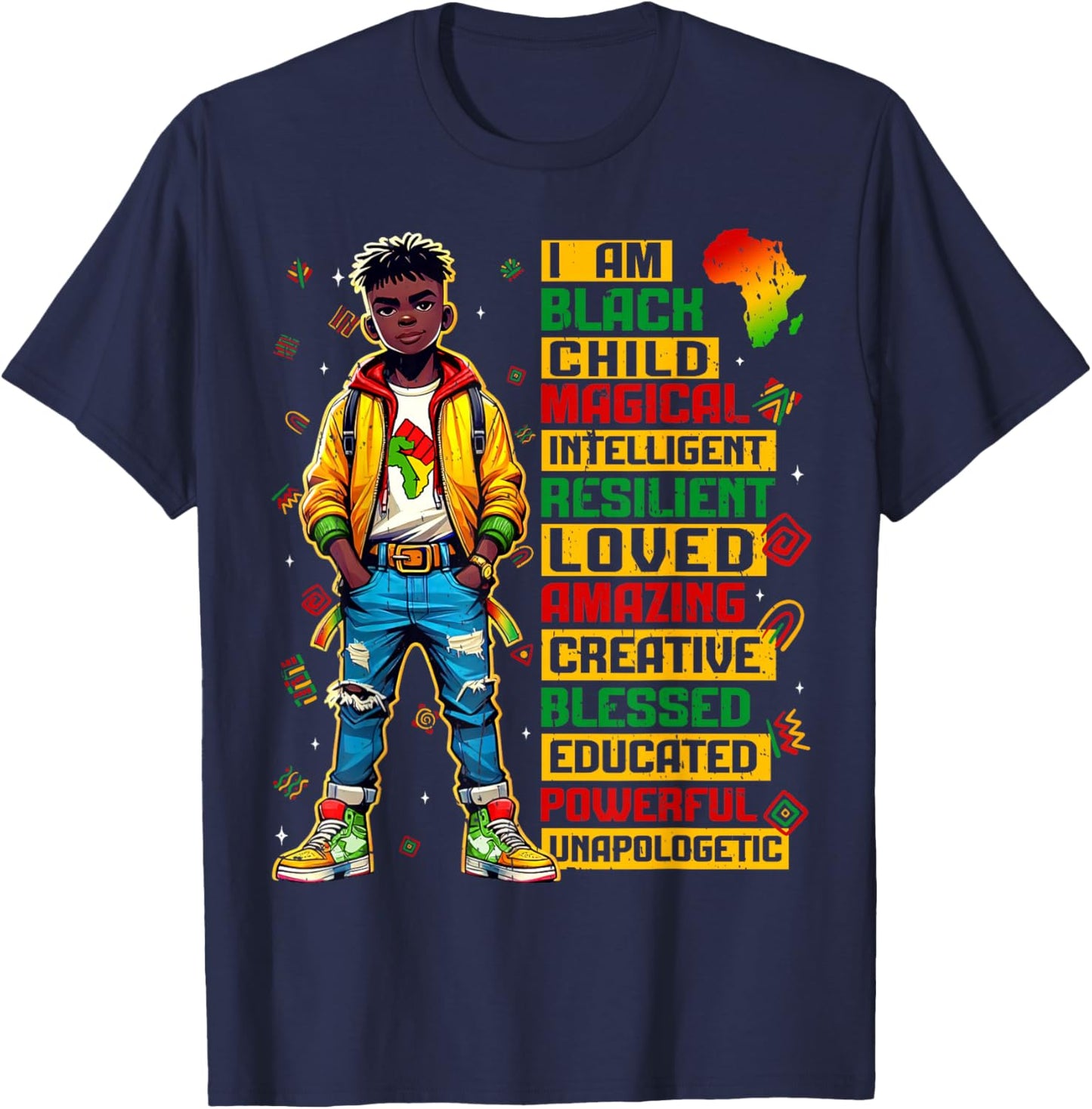 I Am The Strong African Boy Black History Month Boys Kids T-Shirt - T-Shirt | Navy