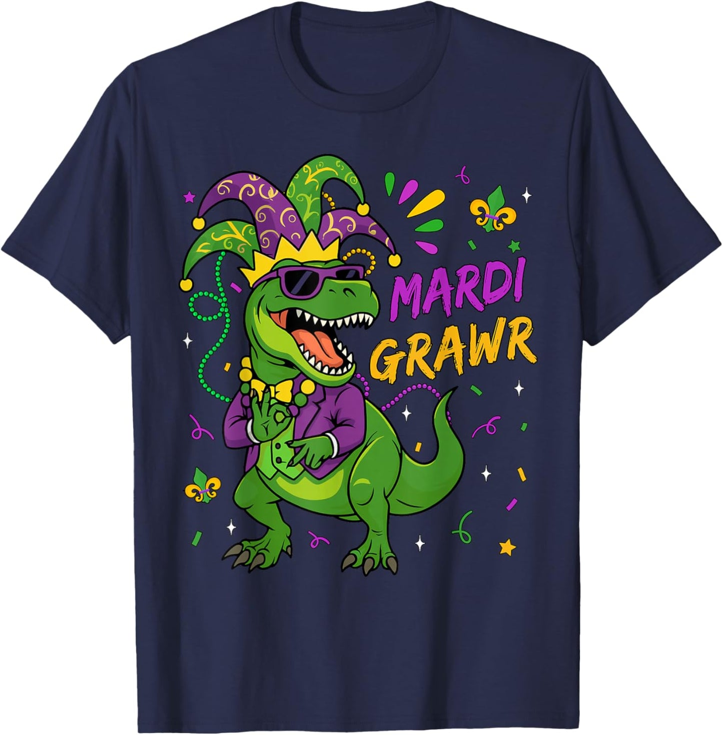 Mardi Grawr T-Rex Dino Toddler Kids Mardi Gras Boys Men Kids T-Shirt - T-Shirt | Navy