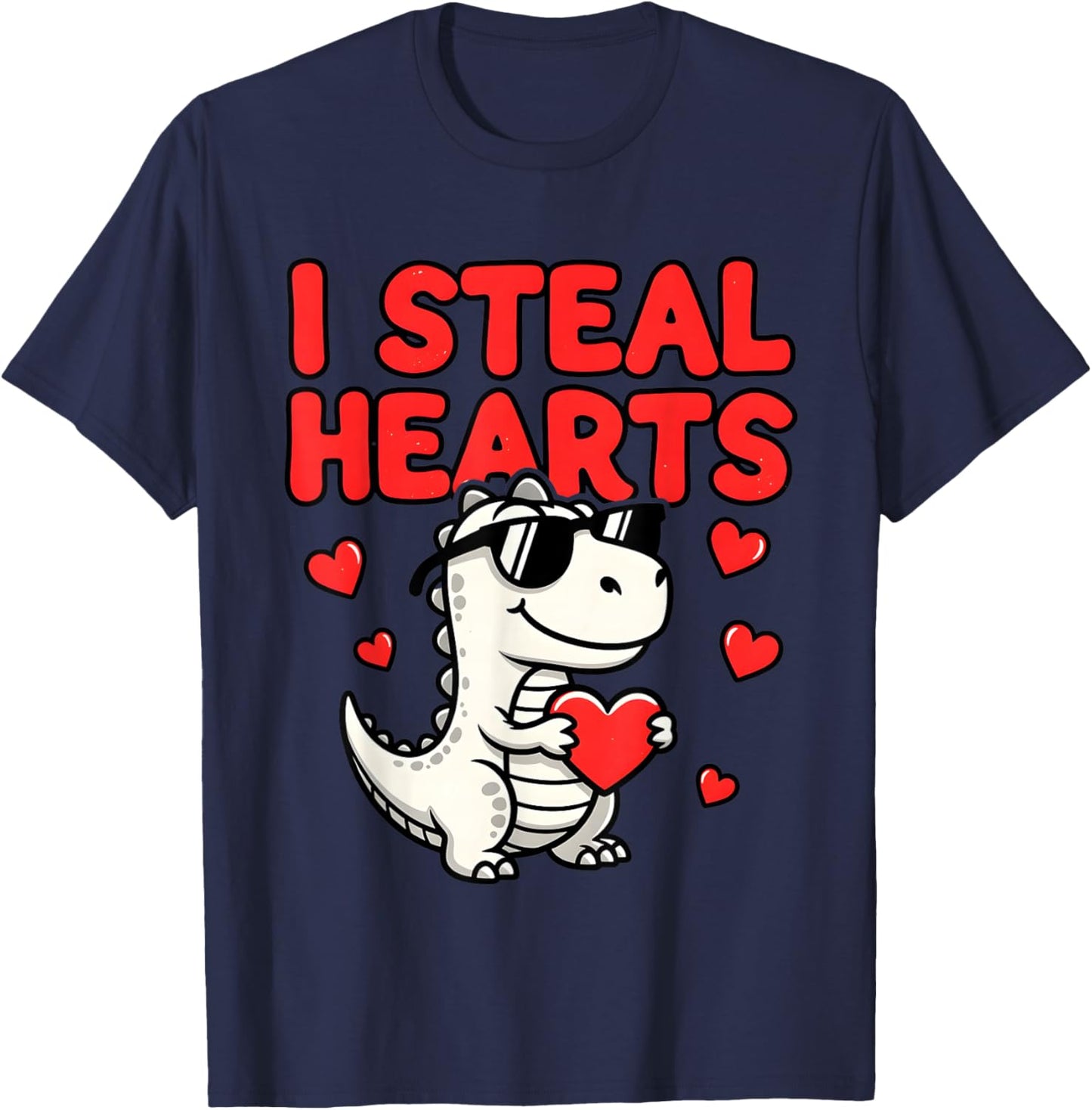 I Steal Hearts Dinosaur T-Rex Valentines Day T-Shirt - T-Shirt | Navy