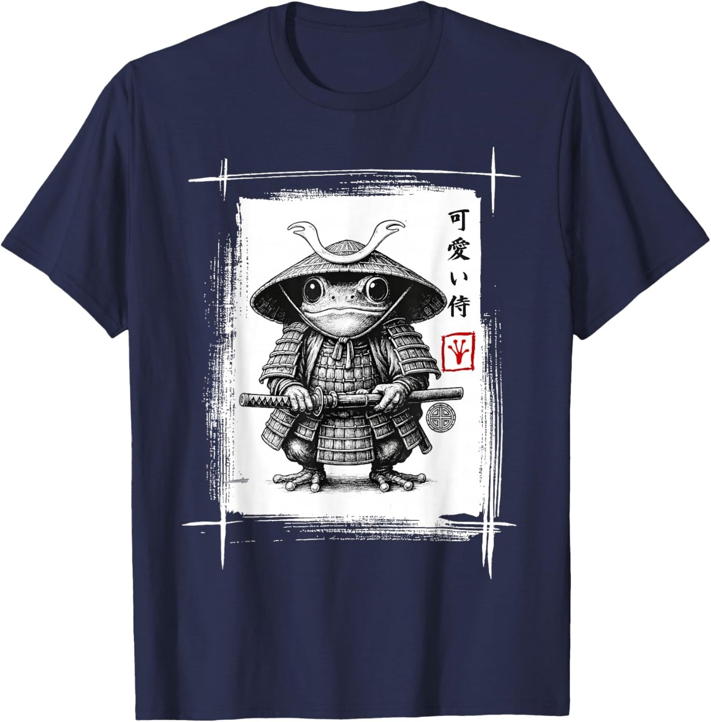 Samurai Frog Warrior Vintage Japanese Art Anime T-Shirt - T-Shirt | Navy