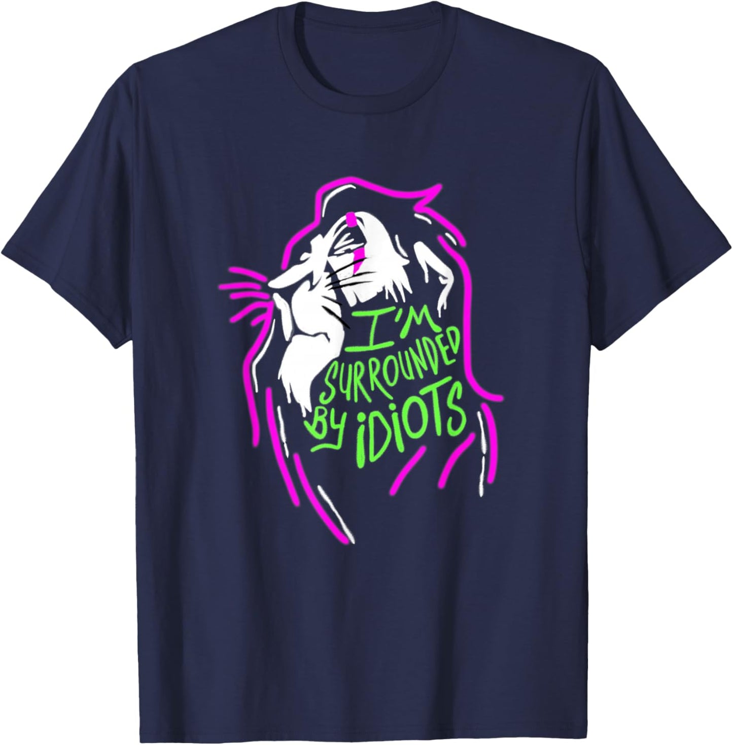 Disney The Lion King Scar I'm Surrounded by Idiots Neon T-Shirt - T-Shirt | Navy