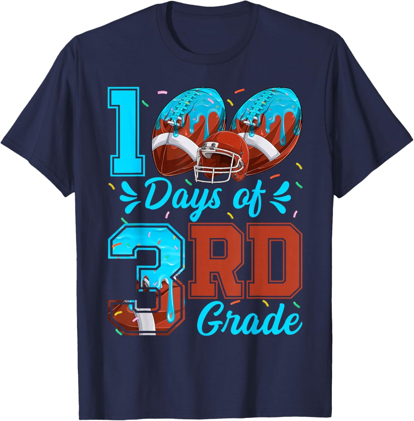100 Days of 3rd Grade Football 100th Day of School Boys Kids T-Shirt - T-Shirt | Navy
