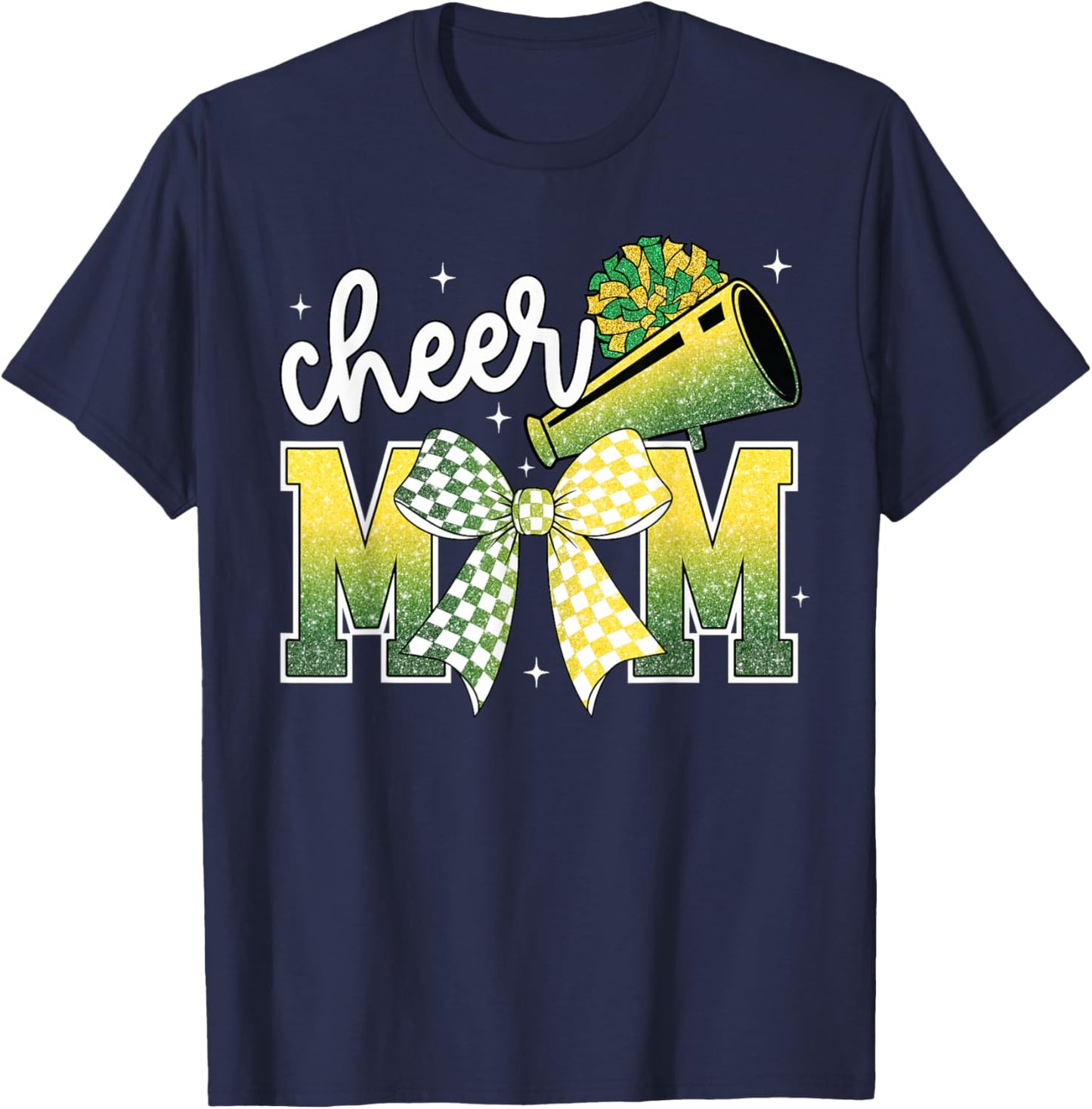 Cheer Mom Mama Bow Sport Cheerleader Green & Gold T-Shirt - T-Shirt | Navy