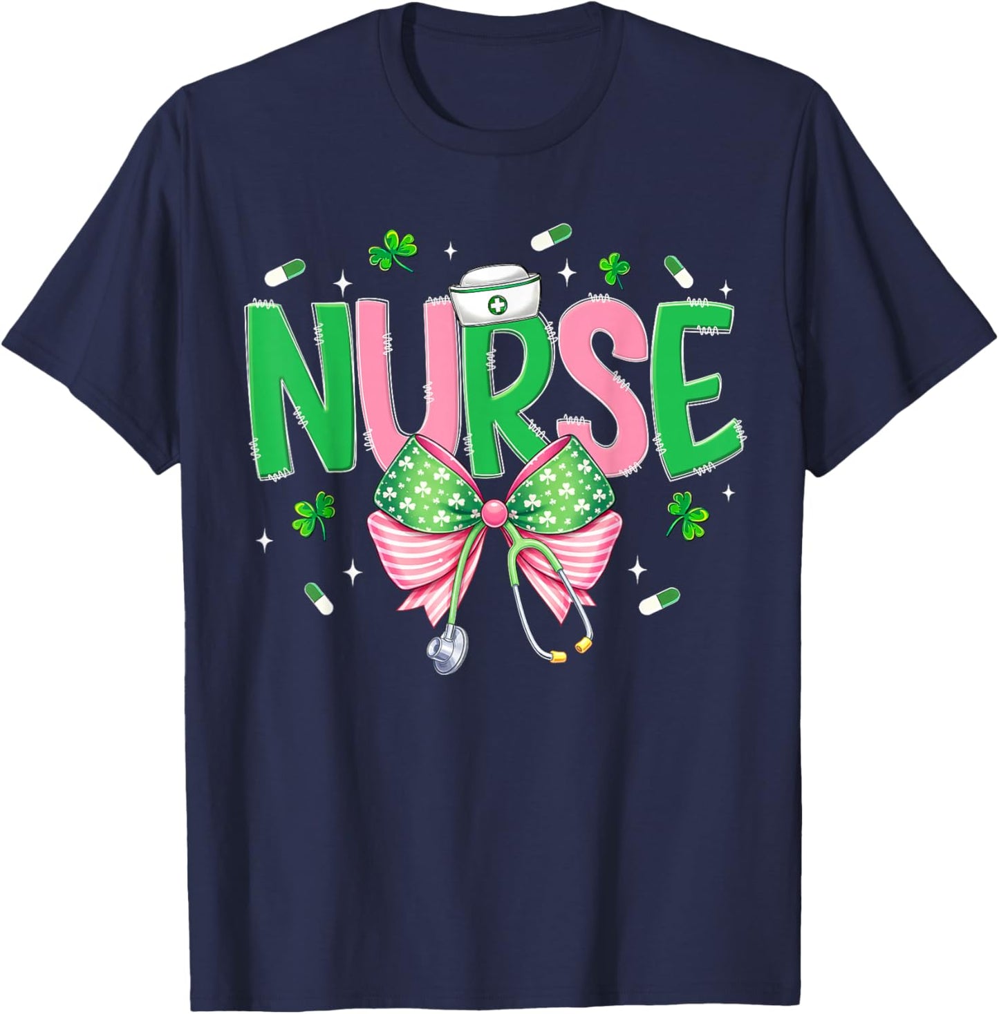 Irish Coquette Nurse Stethoscope Scrub St Patricks Day Nurse T-Shirt - T-Shirt | Navy