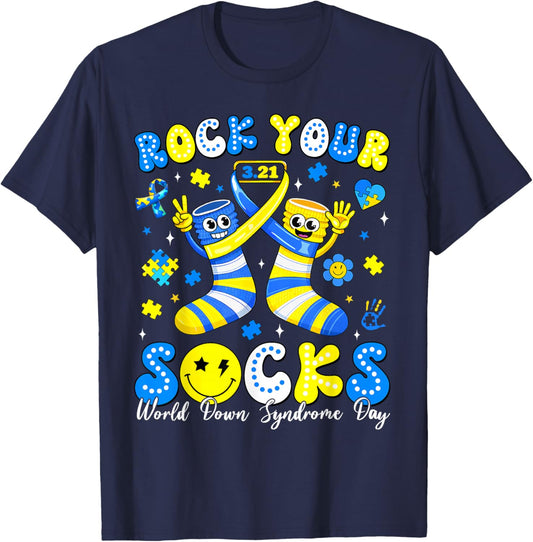 Rock Your Socks World Down Syndrome Awareness Day WDSD Kid T-Shirt - T-Shirt | Navy