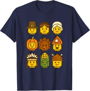 Thanksgiving Building Brick Turkey Boys Kids Toddler Youth T-Shirt - T-Shirt | Navy