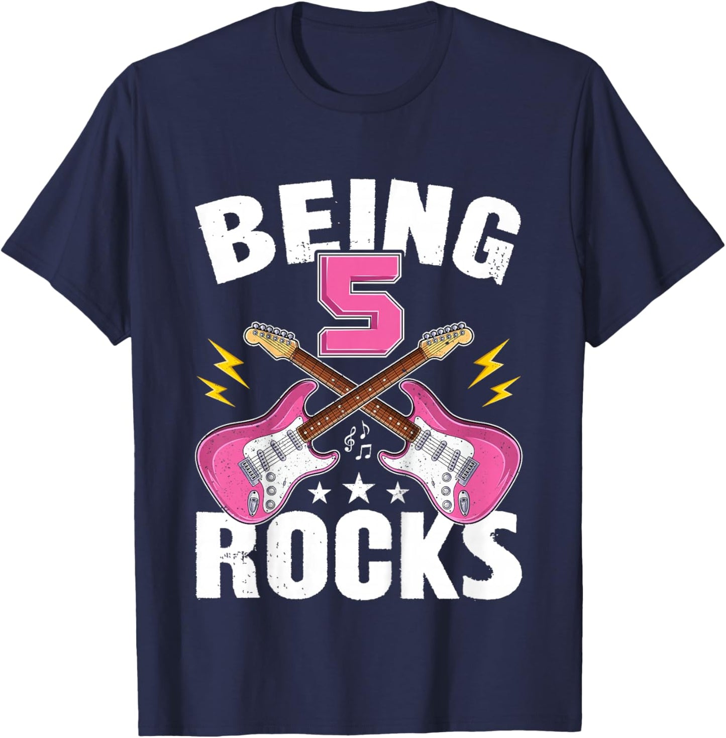 Being 5 Rocks Cute Five Years Old Guitar 5th Birthday Girls T-Shirt - T-Shirt | Navy