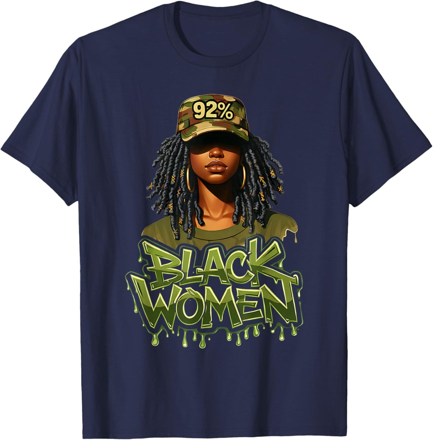 92% Black Women 92 Percent Melanin Queen Afro Pride T-Shirt - T-Shirt | Navy