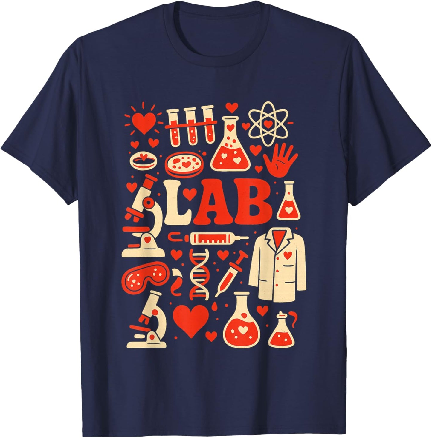 Retro Groovy Valentines Lab Tech Medical Laboratory Science T-Shirt - T-Shirt | Navy