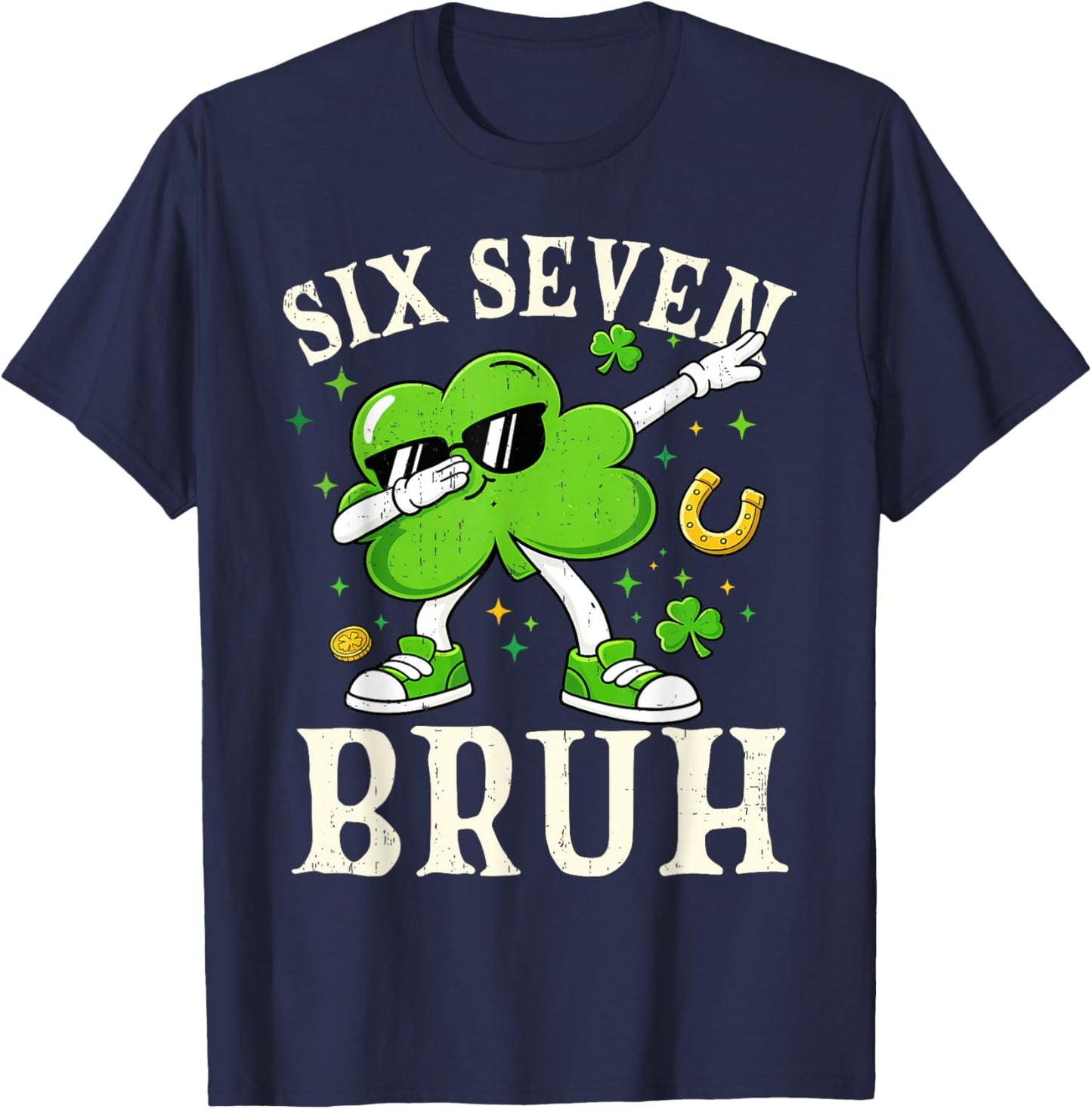 Six Seven Bruh Shamrock 67 Meme St Patrick's Day Boys Girls T-Shirt - T-Shirt | Navy