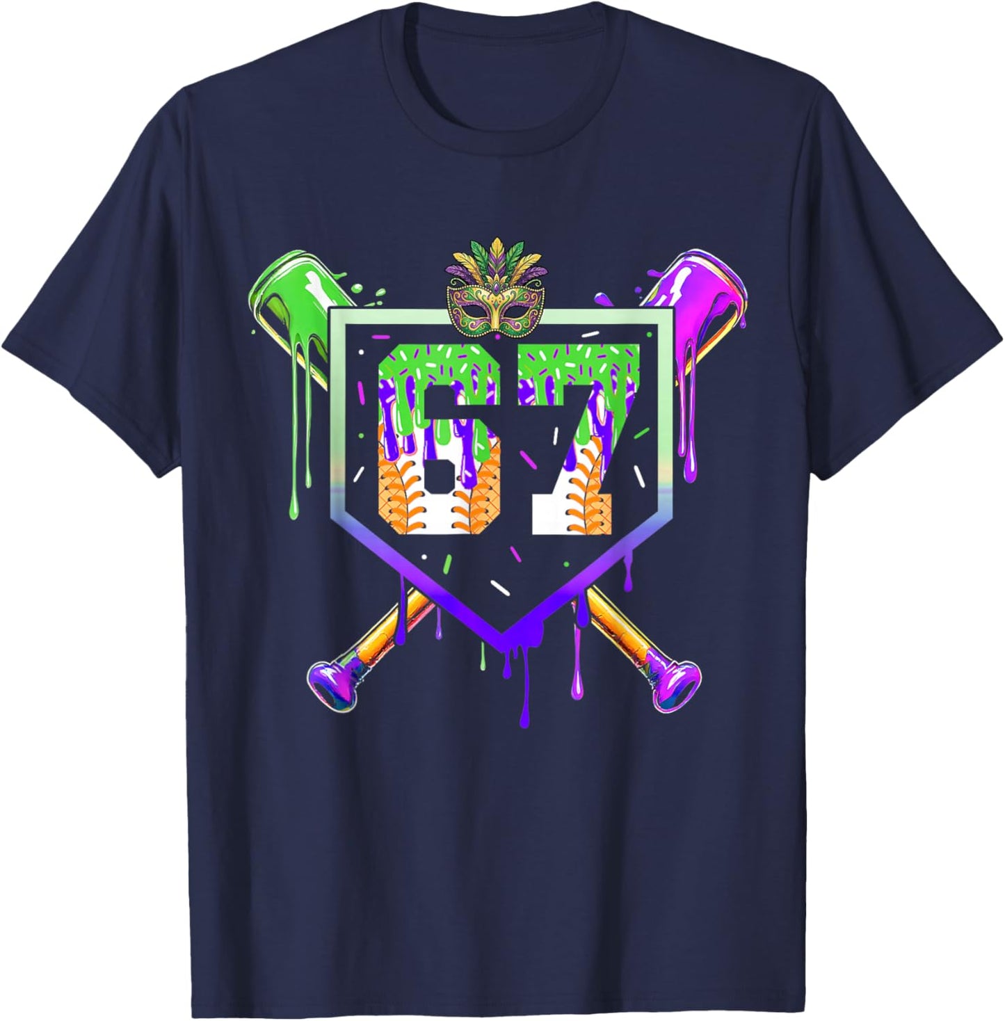 Mardi Gras Baseball Carnival Party Ice Cream Drip Boys T-Shirt - T-Shirt | Navy