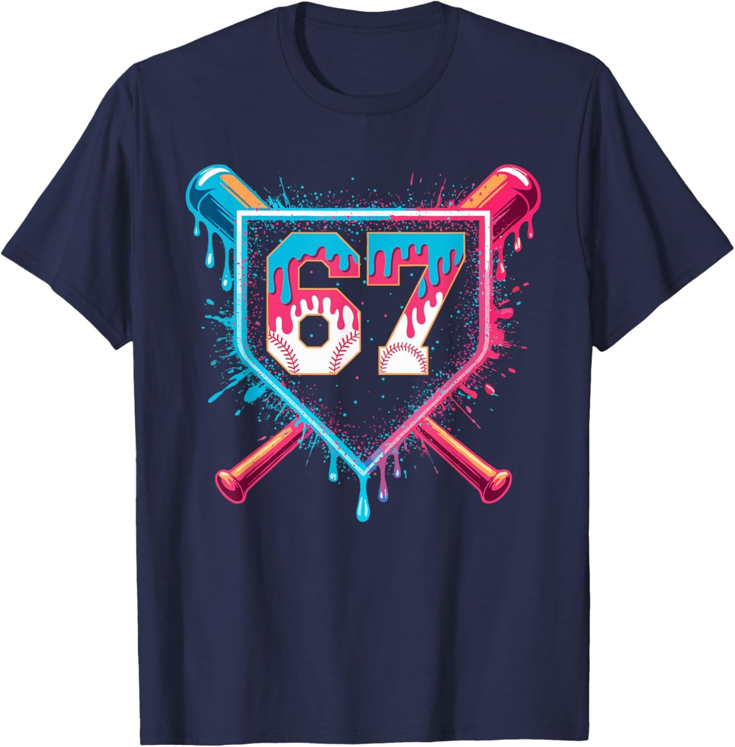 Baseball Ice Cream Drip Six Seven Gen Alpha Slang Meme 67 T-Shirt - T-Shirt | Navy