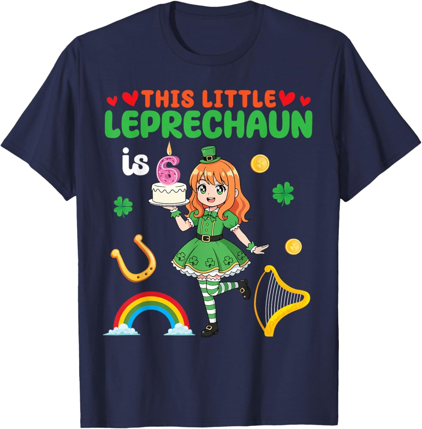 This Little Leprechaun is 6th Birthday St Patrick's Day Girl T-Shirt - T-Shirt | Navy