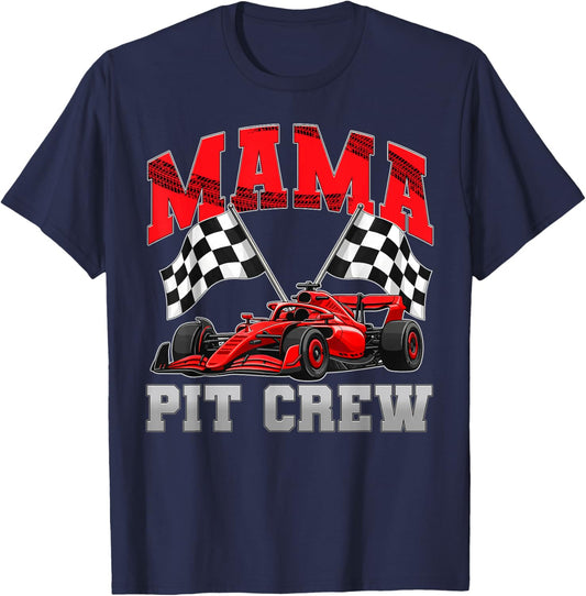 Mama Pit Crew Racing Family Race Car Birthday Boy Party T-Shirt - T-Shirt | Navy