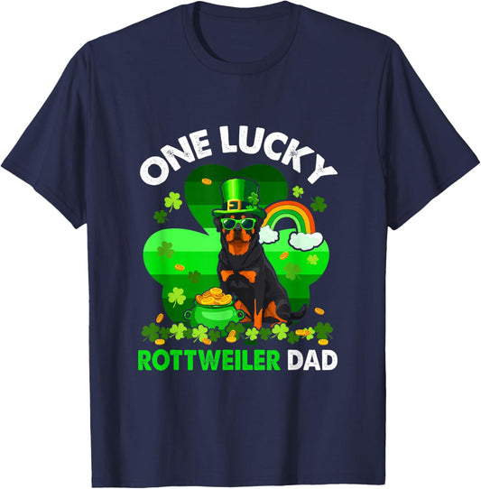 One Lucky St. Patrick's Day Rottweiler Dad Dog Owner Irish T-Shirt - T-Shirt | Navy