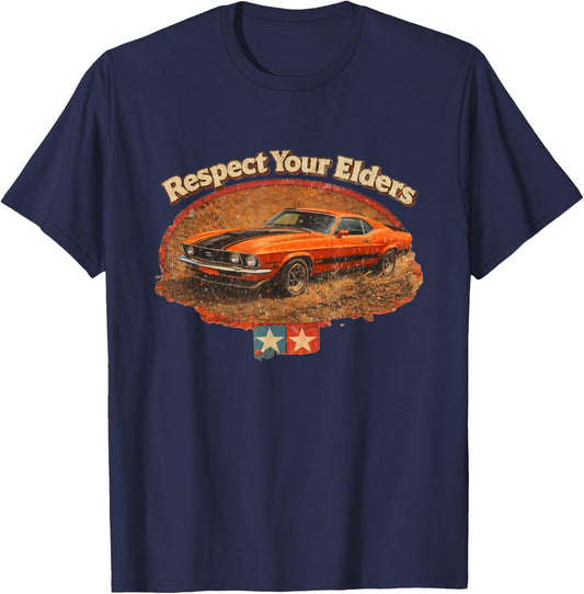 Respect Your Elders Classic Vintage CAR Lovers T-Shirt - T-Shirt | Navy