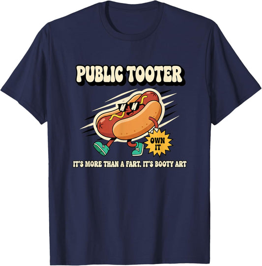 Public Tooter Funny Hot Dog Cartoon Kids Novelty Fart Humor T-Shirt - T-Shirt | Navy
