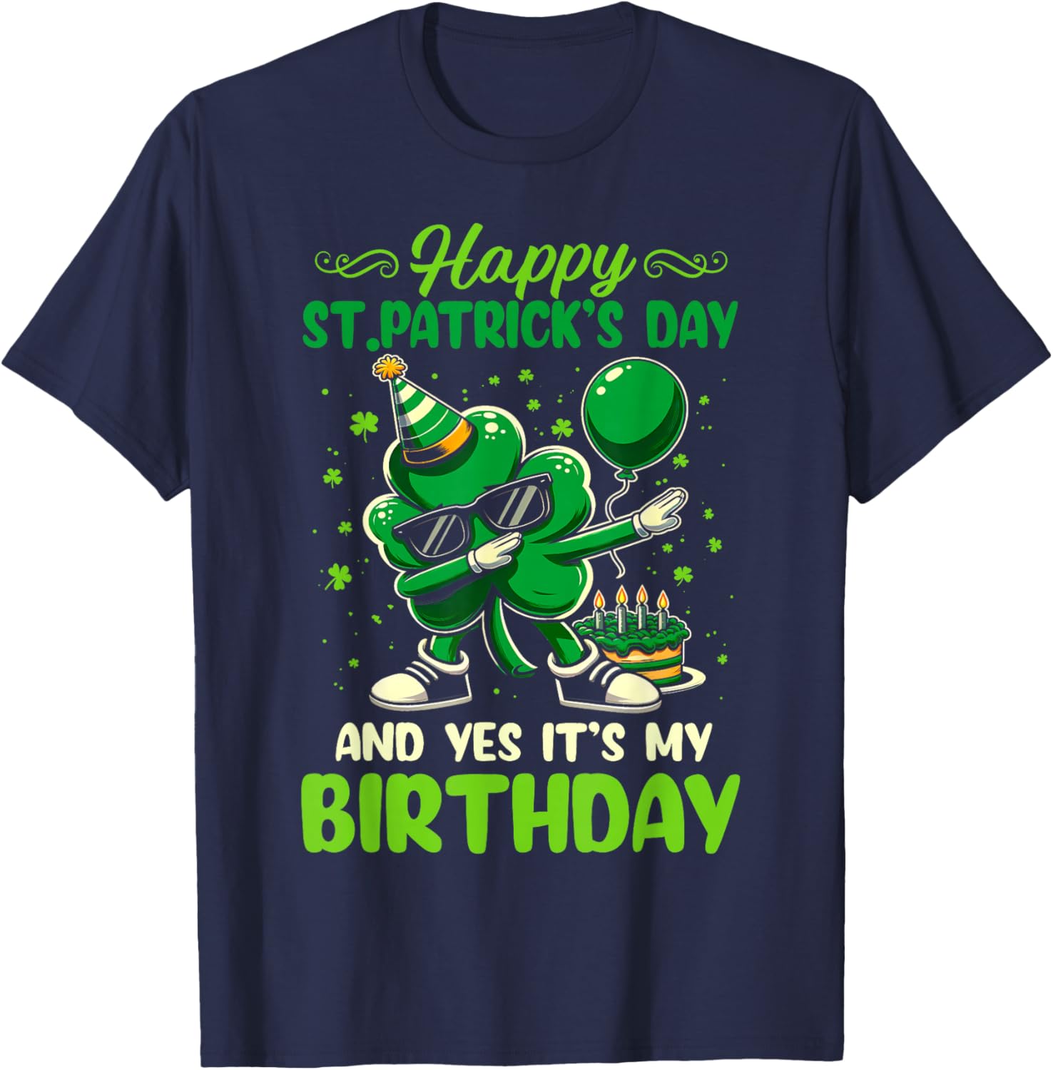 Happy St Patricks Day Birthday Shamrock Irish Boys Kids T-Shirt - T-Shirt | Navy