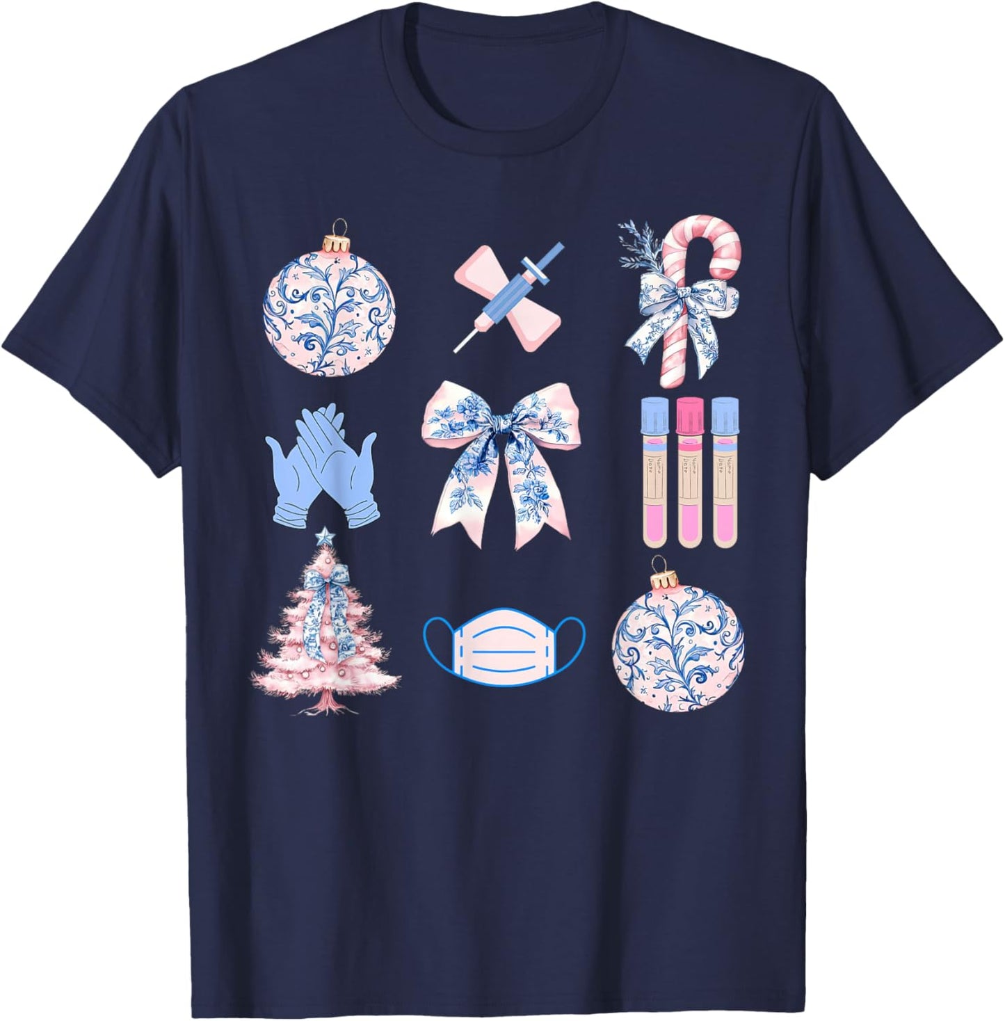 Christmas Phlebotomy Coquette Bow Phlebotomist Phleb Tech T-Shirt - T-Shirt | Navy