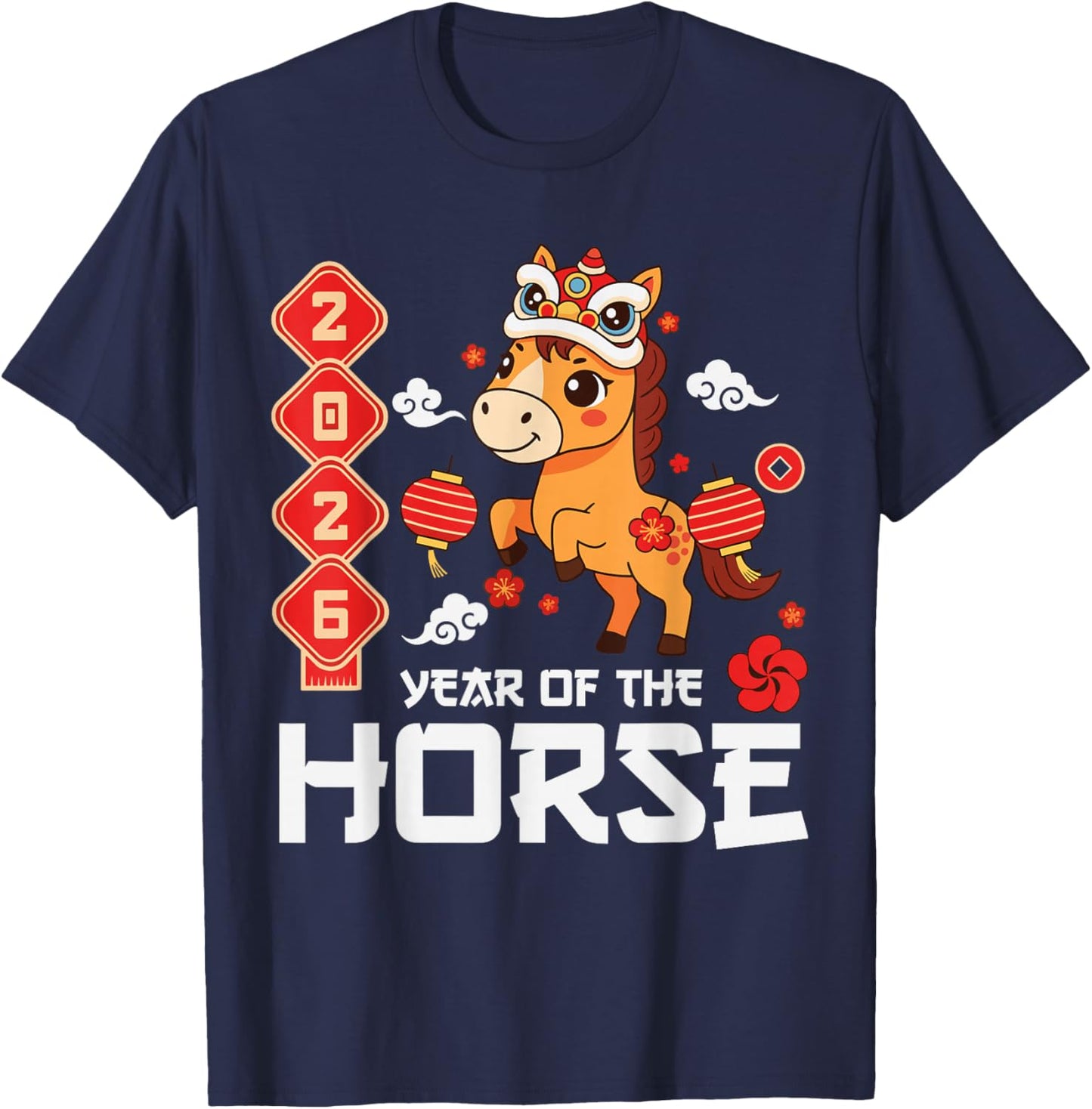 Year of The Horse 2026 Cute Kawaii Chinese New Year Kids T-Shirt - T-Shirt | Navy