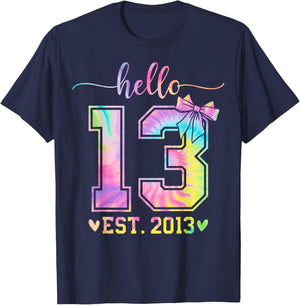 Hello Thirteen EST 2013 13th Birthday Coquette 13 Year Girl T-Shirt - T-Shirt | Navy