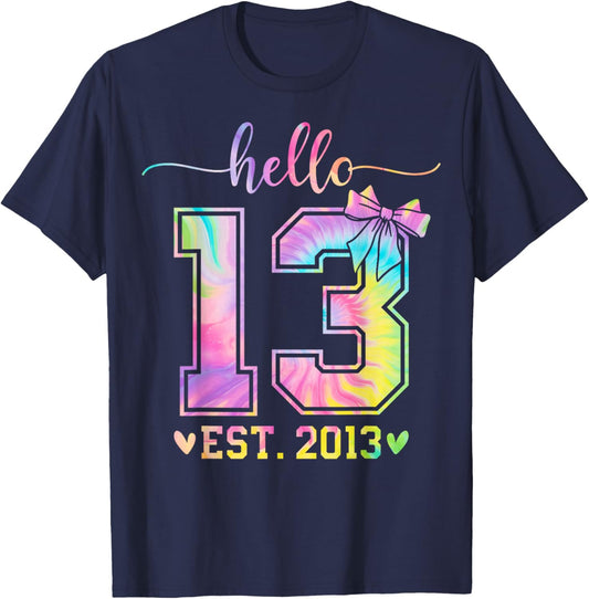 Hello Thirteen EST 2013 13th Birthday Coquette 13 Year Girl T-Shirt - T-Shirt | Navy