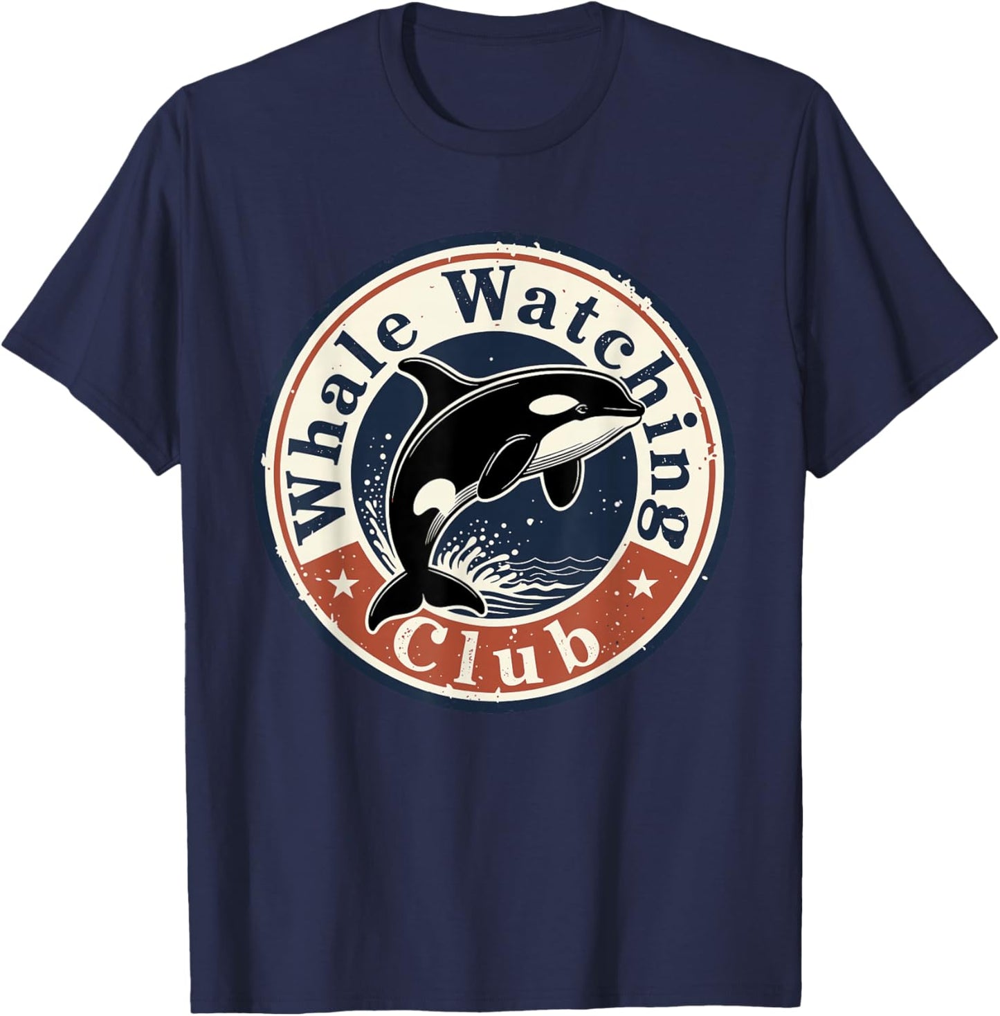 Whale Watching Club Vintage Orca Badge Retro Ocean Nature T-Shirt - T-Shirt | Navy