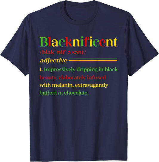 Blacknificent Definition Melanin Pride Empowerment T-Shirt - T-Shirt | Navy